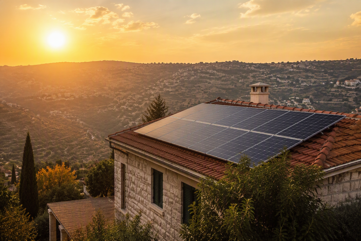 Rooftop solar at golden hour